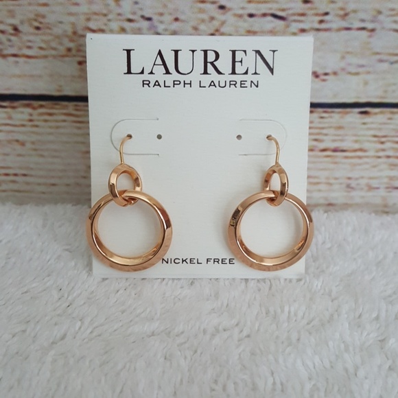 New Ralph Lauren Rose Gold Drop Hoop Earrings